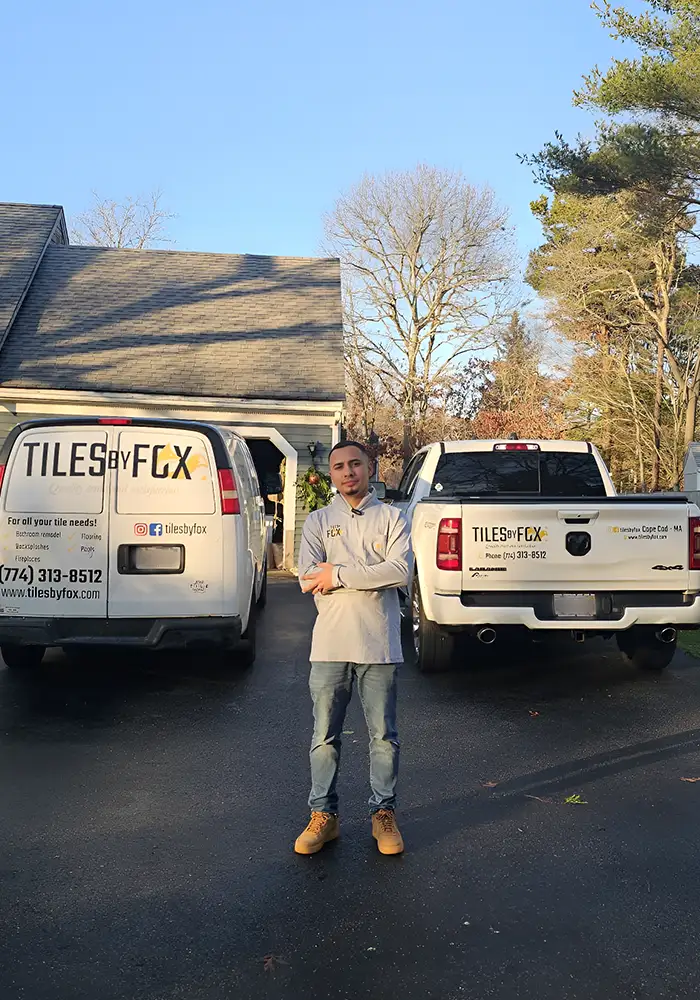 Lucas with the Tiles by Fox work vehicles